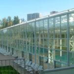 OpenAire's retractable roof over the pool at The Royal Glenora Club in Edmonton, Alberta.