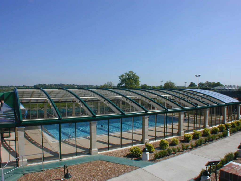 OpenAire's retractable roof over the pool at Stock Brook Manor in Billericay, England.