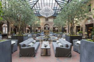 Retractable Roofing Systems Blend Historic Architecture and New 1 three arts cafe at restoration hardware