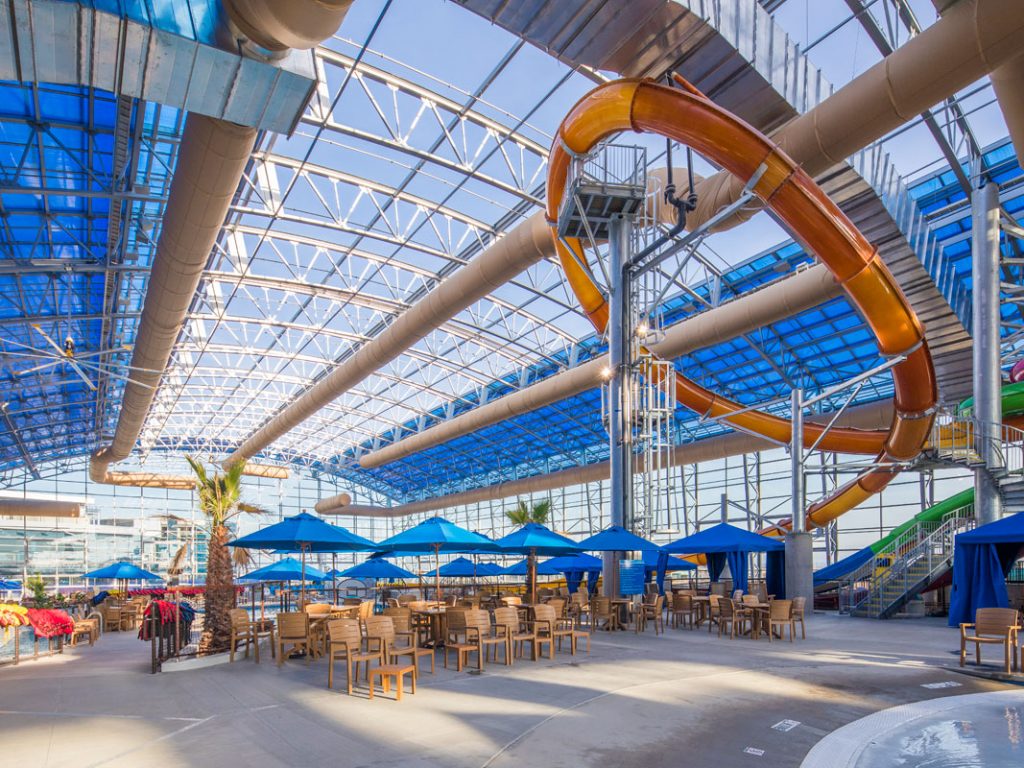 OpenAire's retractable roof over Epic Waters Waterpark in Grand Prairie, Texas - the biggest retractable roof over a waterpark in the world!