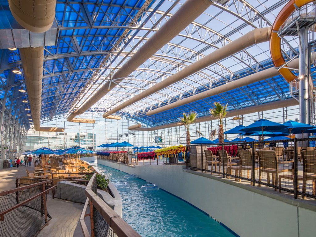 OpenAire's retractable roof over Epic Waters Waterpark in Grand Prairie, Texas - the biggest retractable roof over a waterpark in the world!